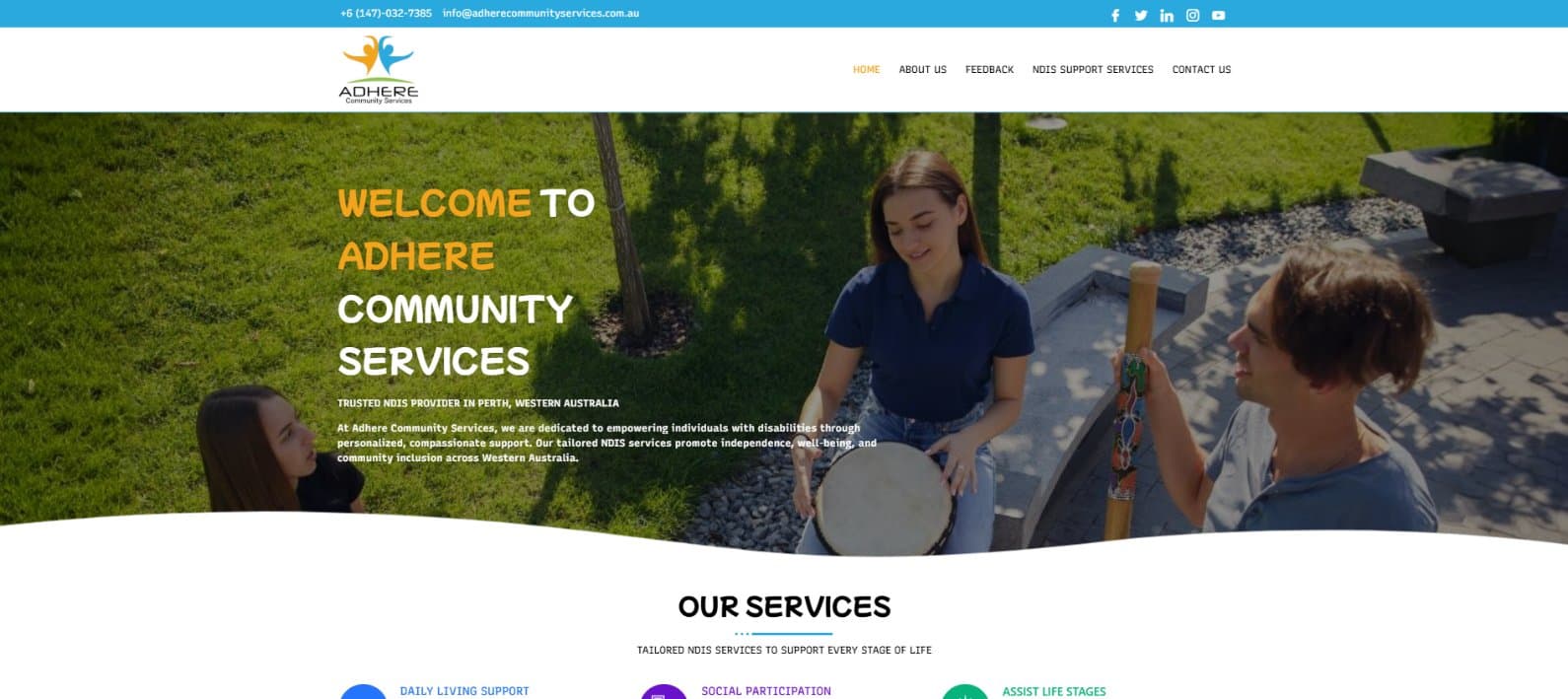 Adhere Community Services — NDIS Support Website — homepage